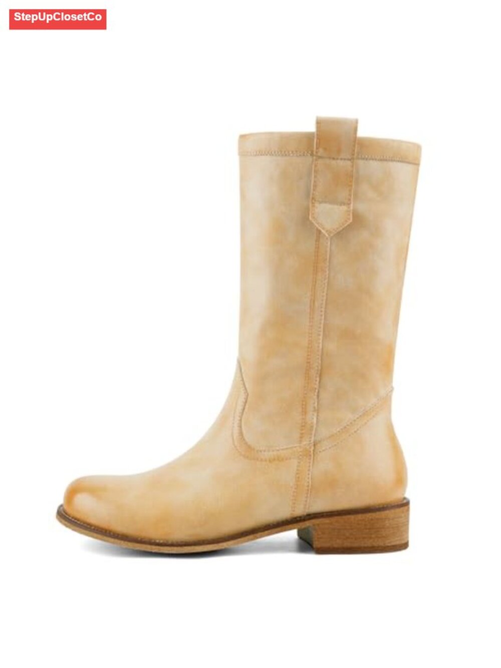 Mid Calf Boots for Women Pull On Chunky Heel Round Toe Casual Fall Riding Boot